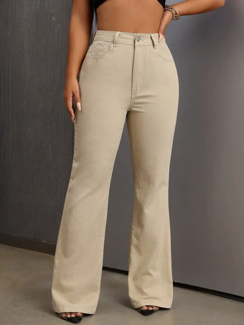 Flared Wide Leg Jeans High Waisted Floor Length Comfortable Fit Casual Wear for Women Wholesale