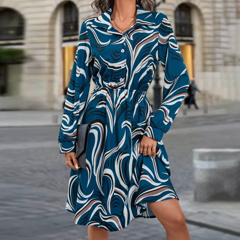 Fashionable Autumn Floral Print Irregular Dress Womens European Style Perfect for Casual Outings