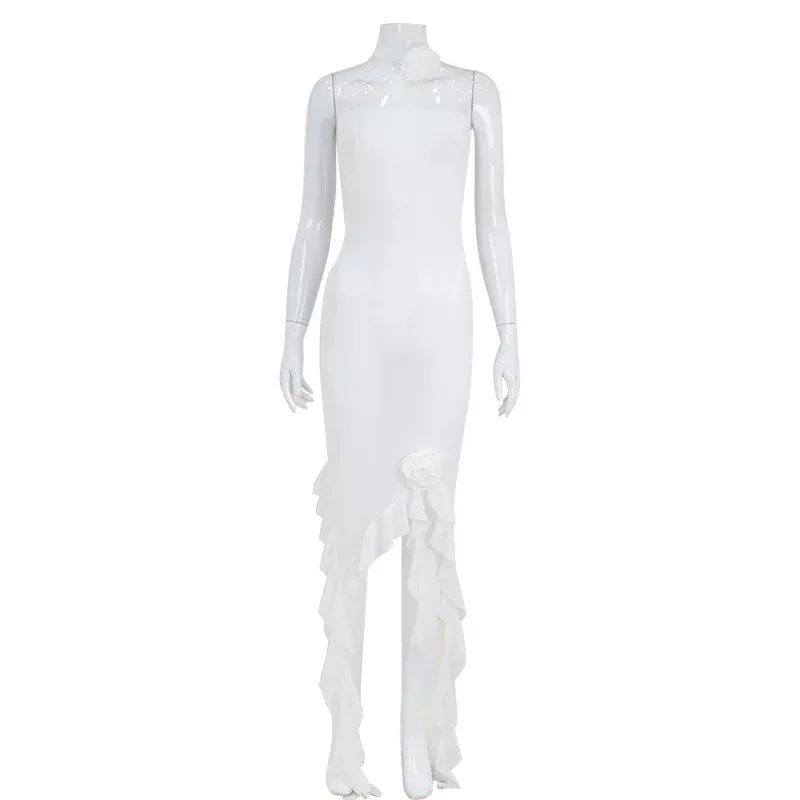 Chic Bodycon Dress Strapless Ruffled Hem Mesh Overlay Elegant Evening Wear Wholesale Available