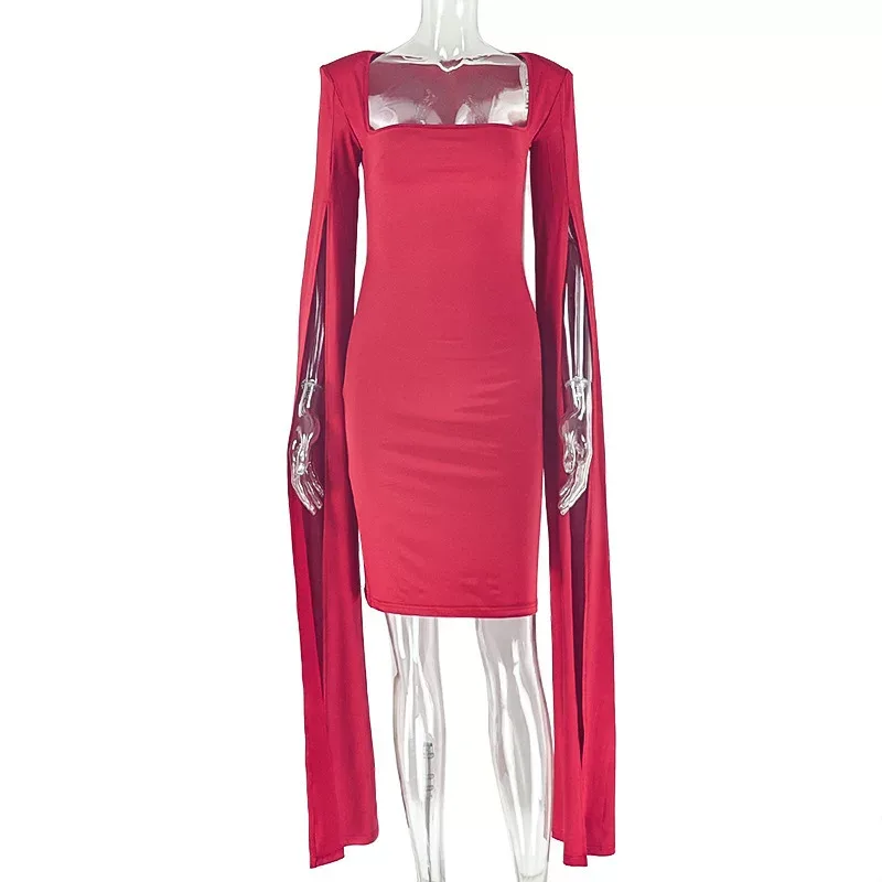 Fashionable Womens Bodycon Dress Slim Fit Long Sleeve Solid Color Trendy for Parties and Events