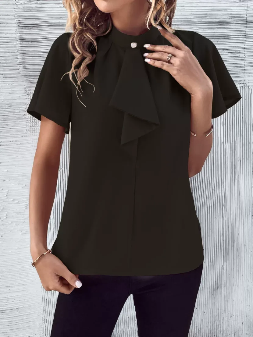 Summer Womens Short Sleeve Top Fashionable and Versatile with Bow Detail Casual Wear Wholesale A