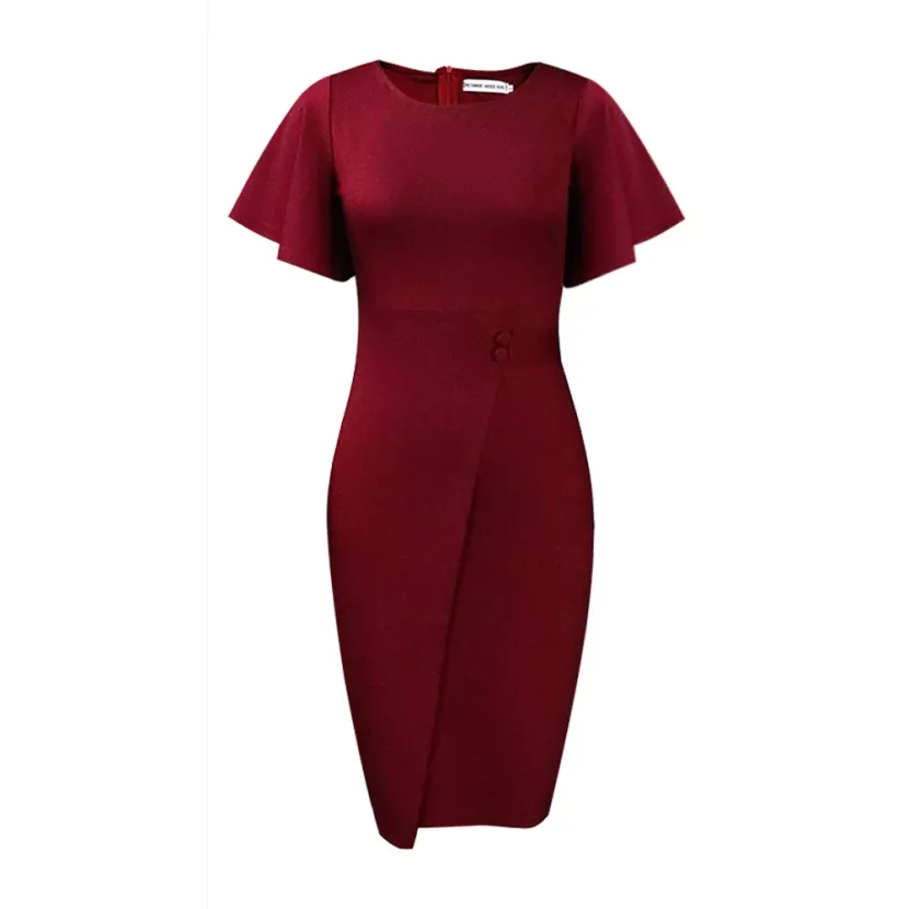Plus Size Womens Pencil Dress Fashionable Elegant Ruffle Sleeve Bodycon Office Wear Casual Event