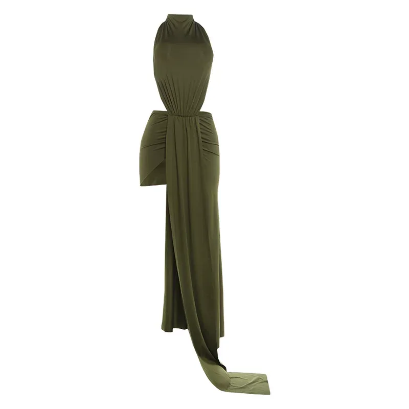 Spring Womens Dress Solid Color Ruffled Design Backless Bodycon Fit Casual or Party Wear Wholesa