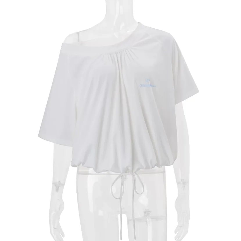 Fashionable Loose Off Shoulder Short Sleeve Top and Pants Set Summer Style Versatile Design Comf