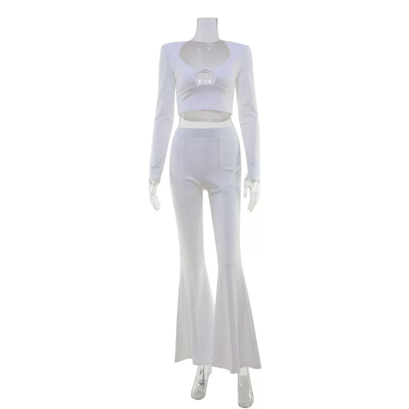 Fashion Womens Suit Set Elegant Solid Color Slim Fit Long Sleeve Top and Trousers Perfect for Ca