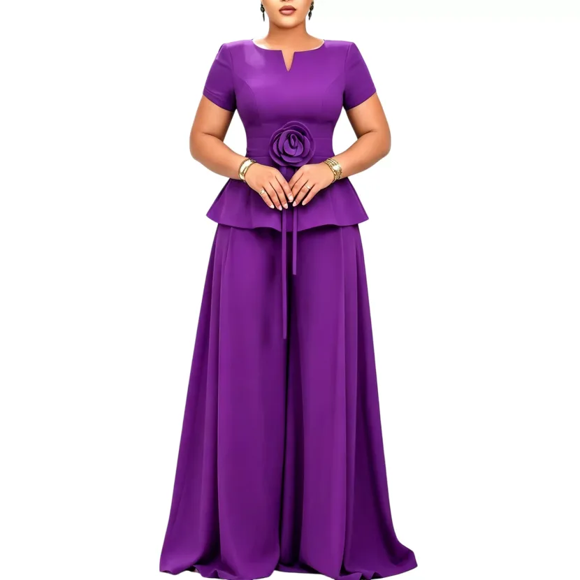 Elegant Plus Size Ruffled Sleeve Top and Wide Leg Pants Set Summer Fashion Casual Wear Wholesale Available