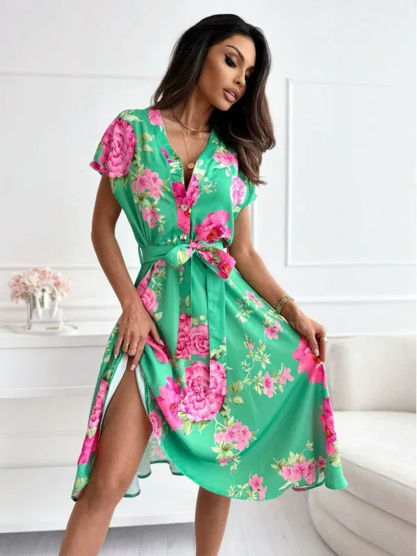 Casual Summer Dress Lightweight Fabric Floral Print Sleeveless Perfect for Beach or Party Ready