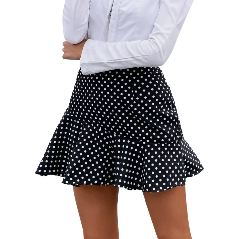 High Waisted Polka Dot Ruffle Hem Skirt Fashionable Trendy Design Spring Summer Wear Wholesale A