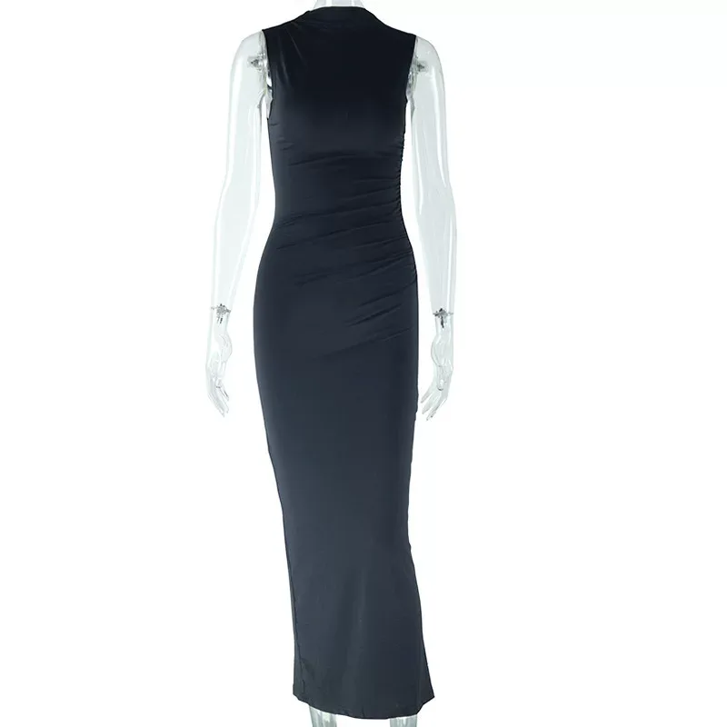 Sleeveless Bodycon Dress Solid Color Round Neck Waist Defining Casual Style Perfect for Parties