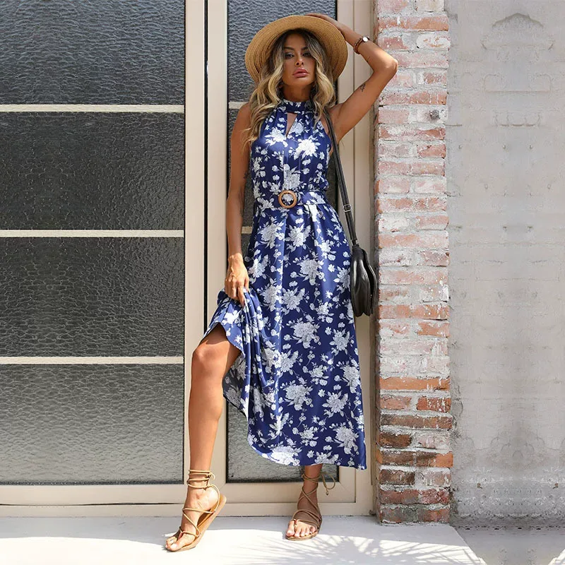 Summer Womens Dress Sleeveless Halter Neck Floral Print Casual or Beachwear Wholesale Available