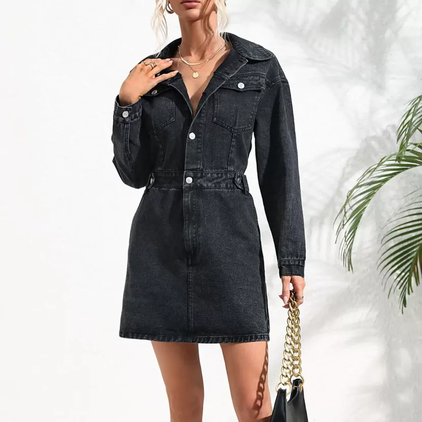 Elegant Denim Dress Trendy Style Chic Fit Versatile for Casual or Formal Occasions Wholesale Ava