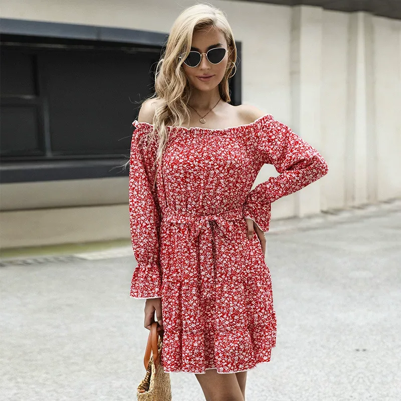 Floral Off Shoulder Dress Long Sleeve Elegant Design Comfortable Fabric Perfect for Spring Summe