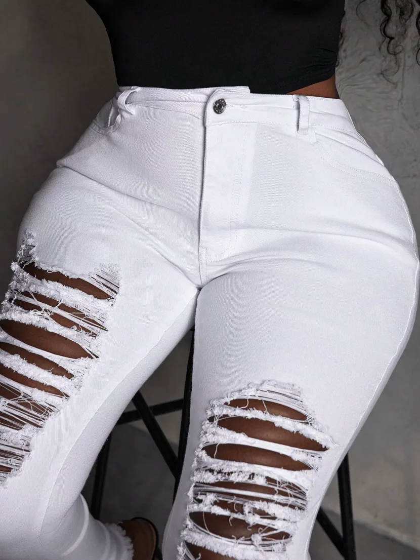 Womens Distressed Denim Jeans Fashionable Versatile Washable Casual Wear for Everyday Use Wholes