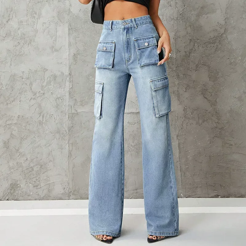 High Waisted Denim Cargo Pants Slim Fit Trendy Style Casual Wear Wholesale Available bulk order