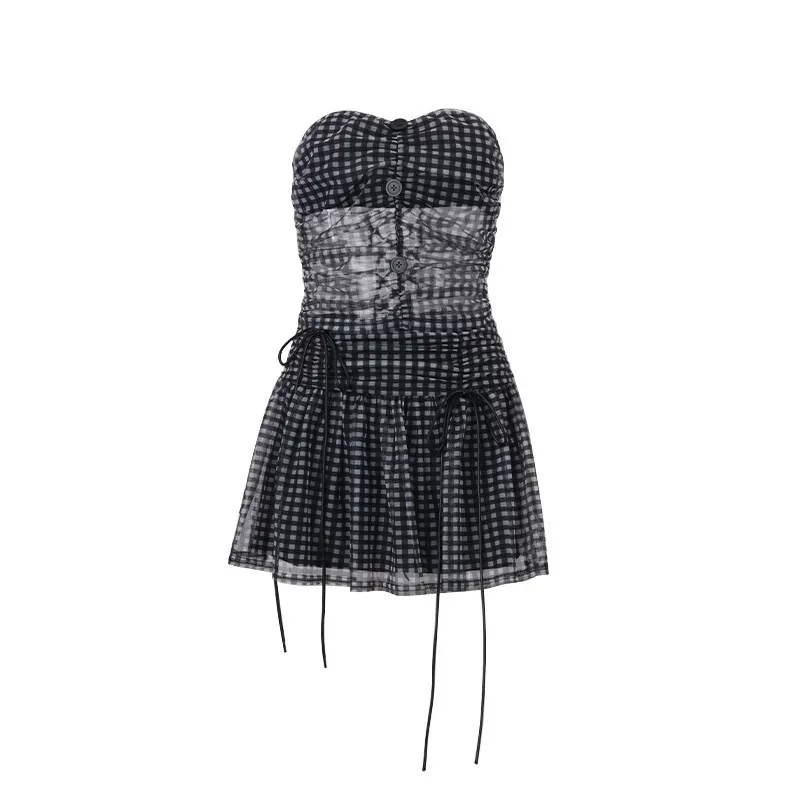 Plaid Strapless Crop Top and Mini Skirt Set Fashionable Slim Fit Autumn Perfect for Casual Outin
