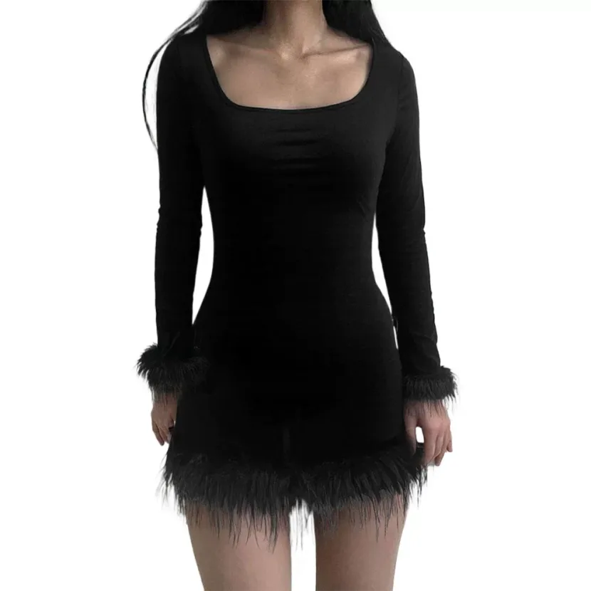 Knit Midi Dress Slim Fit Waist Defining Long Sleeve Soft Cuffs Spring Summer Fashion Wholesale A