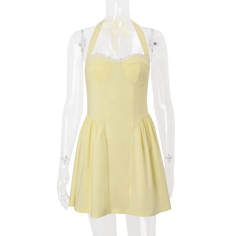 Summer Womens Dress Fashionable Sexy Square Neck Backless Waist Defined Casual or Evening Wear W