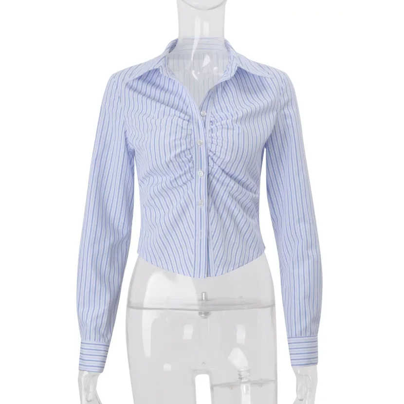 Womens Striped Long Sleeve Polo Cardigan Button Closure Elegant Design Fall Fashion Wholesale Av