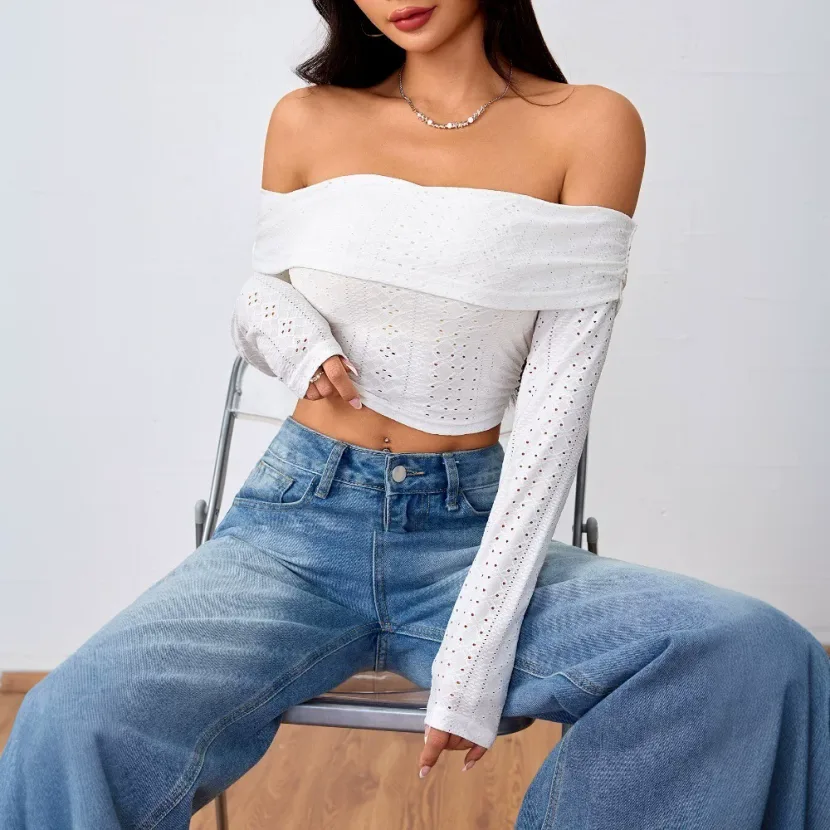 Off Shoulder Crop Top Sweet and Spicy Style Womens Spring Summer Fashion Wholesale Available low