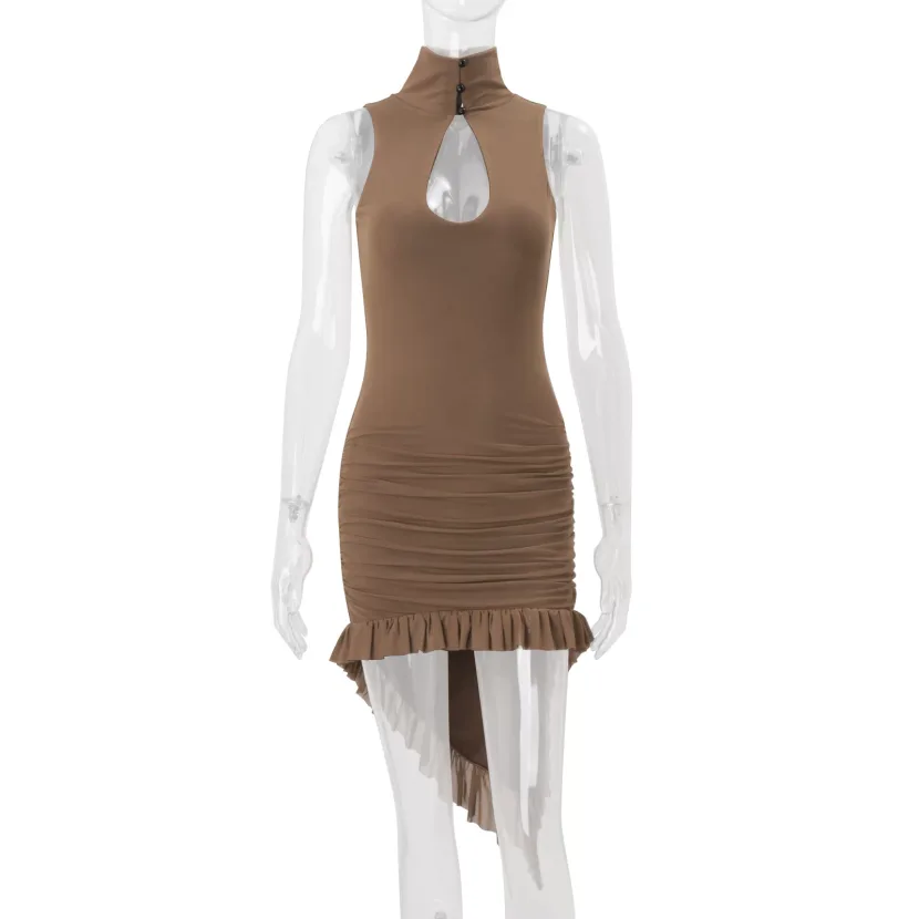 Sleeveless High Neck Bodycon Dress for Women Ruched Design Mid Length Summer Fashion Sleeveless High Neck Bodycon Dress for Women Ruched Design Mid Length Summer Fashion