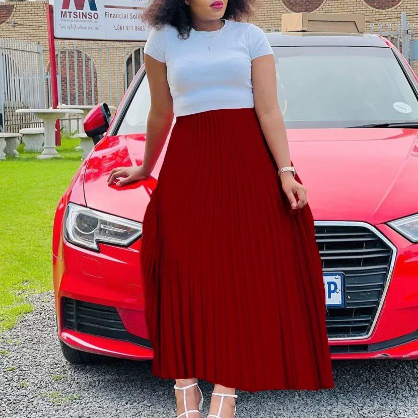 Plus Size Womens Long Pleated Skirt Solid Color High Waist Flared Design Autumn Fashion for Casu