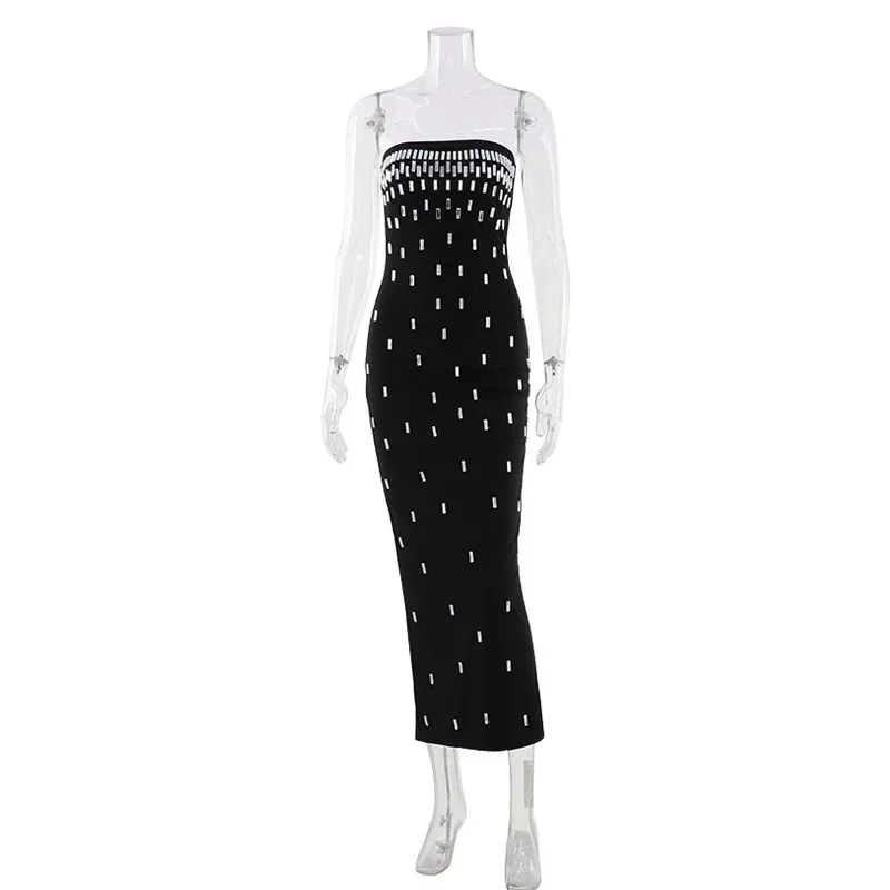 Elegant Strapless Evening Dress Slim Fit Solid Color Rhinestone Embellished Perfect for Cocktail