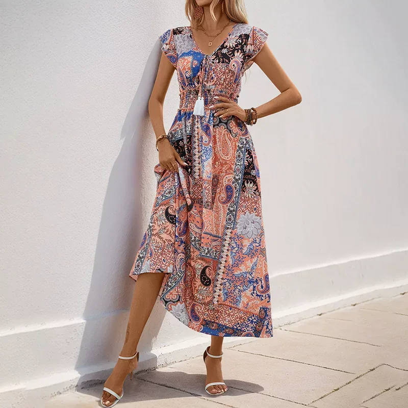 Vintage Floral Print Sleeveless Dress Paisley Pattern Elegant Design Comfortable Fabric Perfect