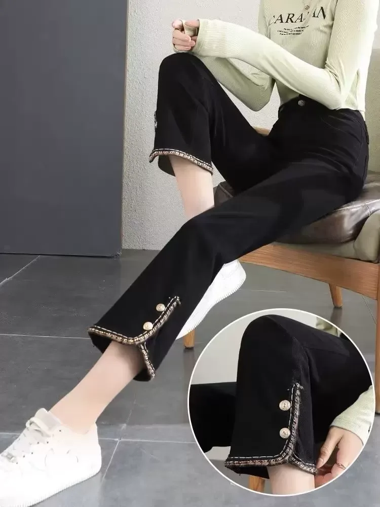 跨境微喇牛仔裤女2023春秋新款韩版学生时尚显瘦高腰百搭直筒裤潮