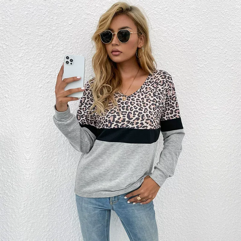Leopard Print Long Sleeve Top Casual Style Early Autumn Womens Fashion Wholesale Available custo