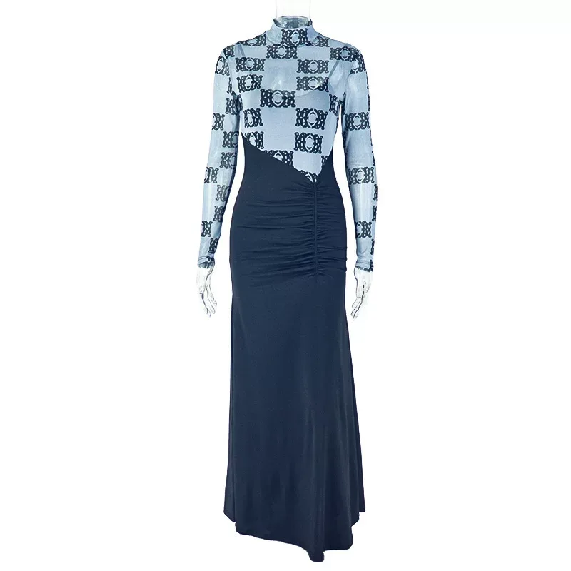 Fashionable Womens Bodycon Dress Floral Print Long Sleeve Mock Two Piece Slim Fit Perfect for Pa
