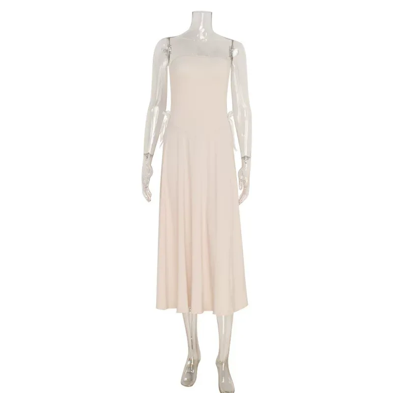 Elegant A Line Dress Strapless Backless Waist Cinching Solid Color Perfect for Formal Events Who