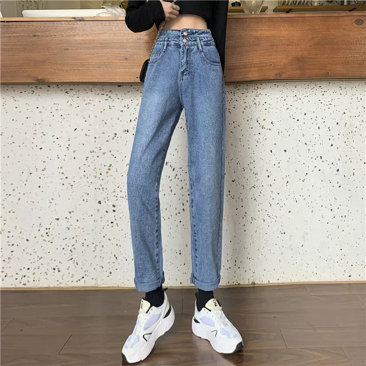 2022春季新款韩版阔腿牛仔裤女高腰直筒显瘦垂感百搭九分裤老爹裤