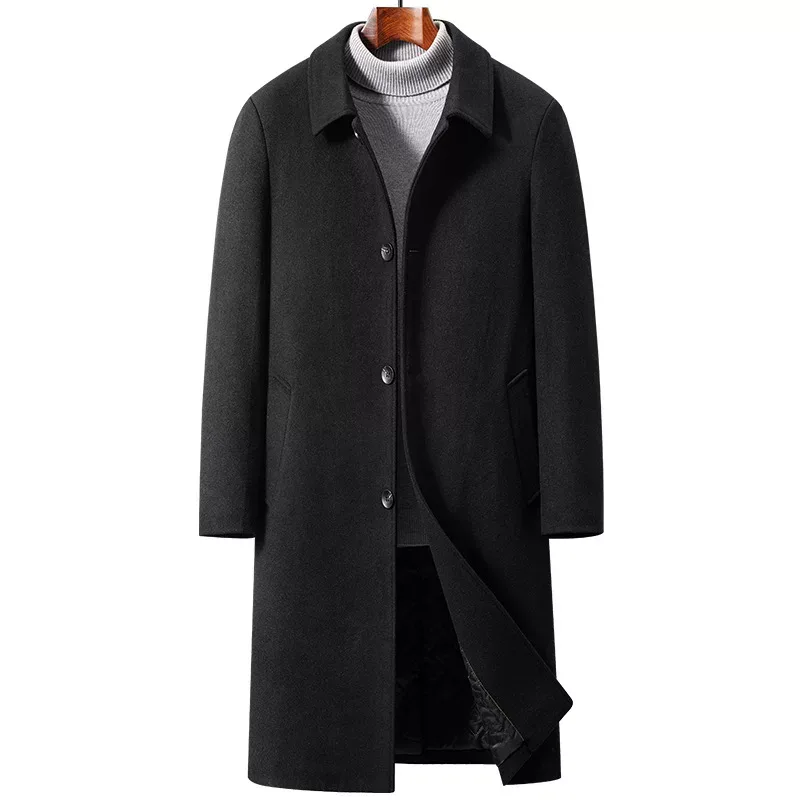 Mens Overcoat Thick Wool Blend Knee Length Classic Fit Available in Black Navy Blue Gray Wholesale bulk order Mens Overcoat Thick Wool Blend Knee Length Classic Fit Available in Black Navy Blue Gray Wholesale bulk order
