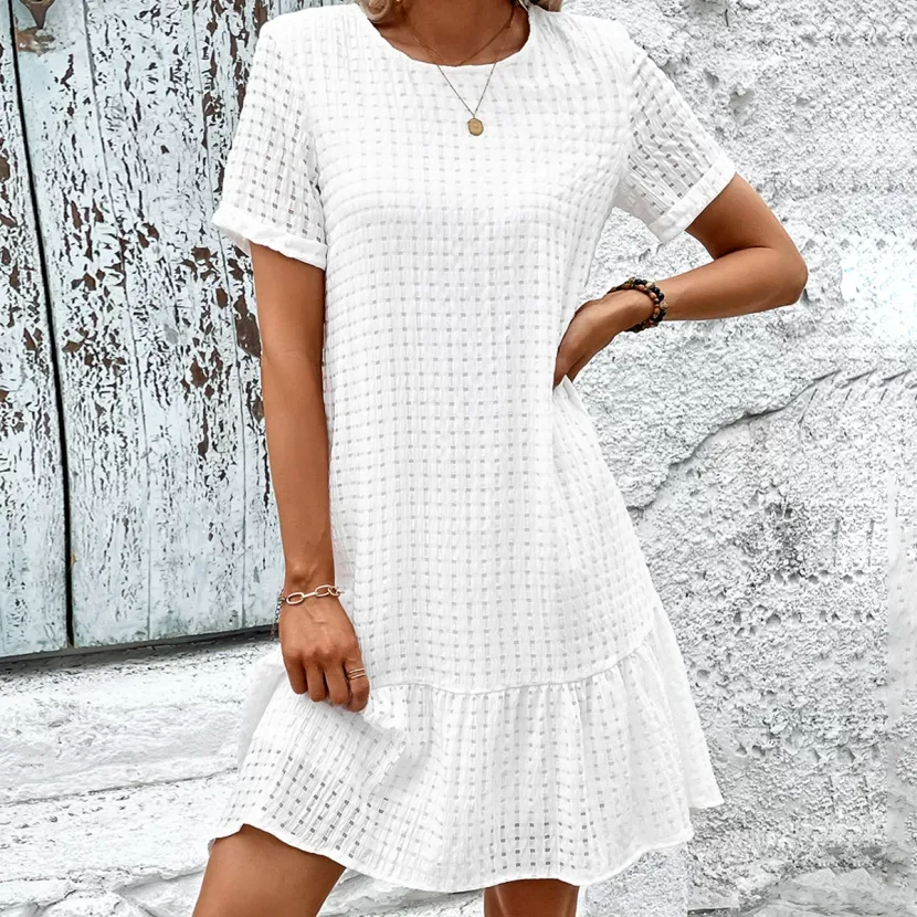 Short Sleeve Solid Color Dress Fresh and Sweet Style Perfect for Summer Occasions Wholesale Avai