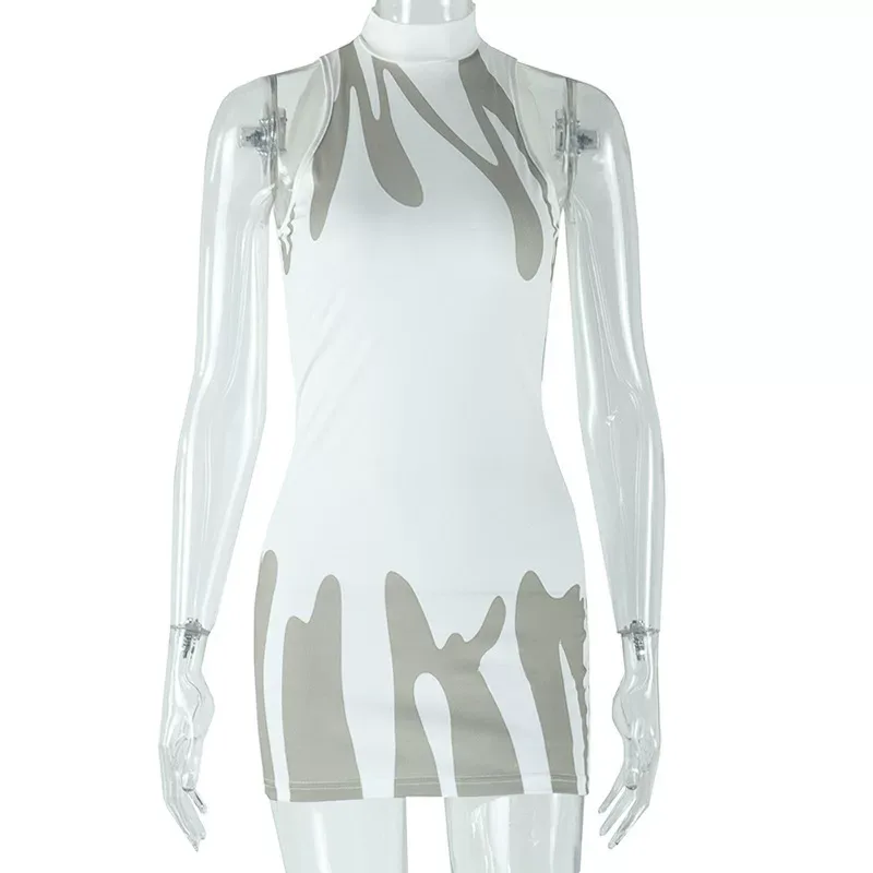 Fashion Floral Print Sleeveless Mini Dress Round Neck Slim Fit Trendy Style Perfect for Summer E