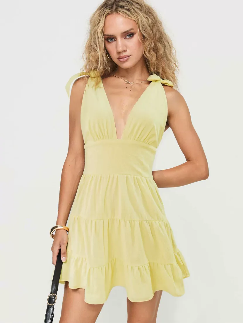 A Line Backless Dress Solid Color Waist Defining Sleeveless Bow Detail Beach Vacation Wear Whole