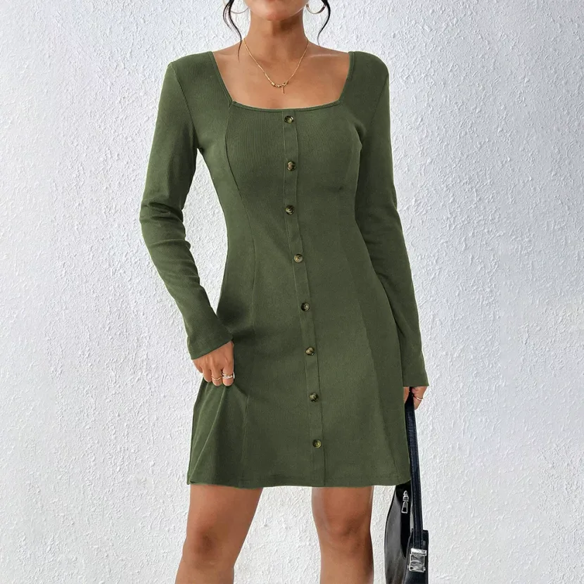 Elegant Womens Dress Minimalist Style Square Neckline Short Length Spring Summer Occasion Wholes