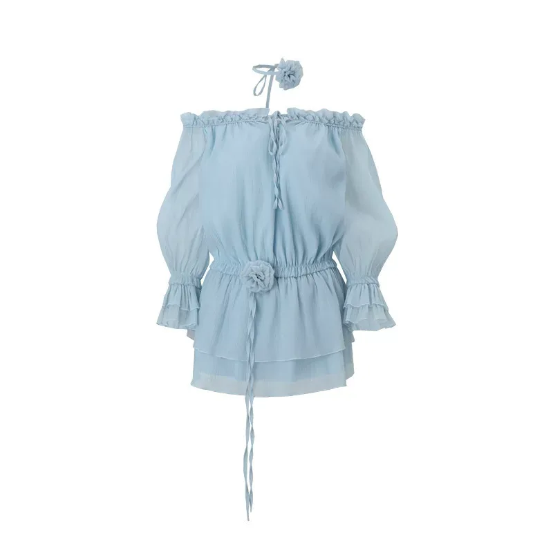 Elegant Off Shoulder Ruffle Chiffon Dress Slim Fit Long Sleeve Winter Fashion Perfect for Partie
