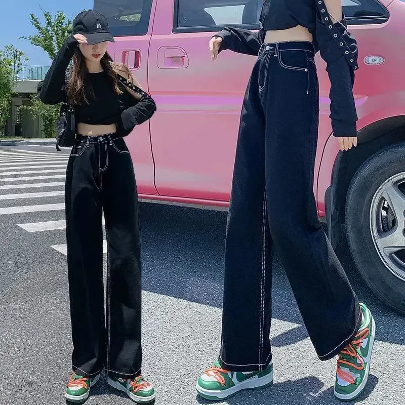 欧洲站高腰牛仔裤女2023春季新款宽松休闲韩版百搭学生直筒老爹裤