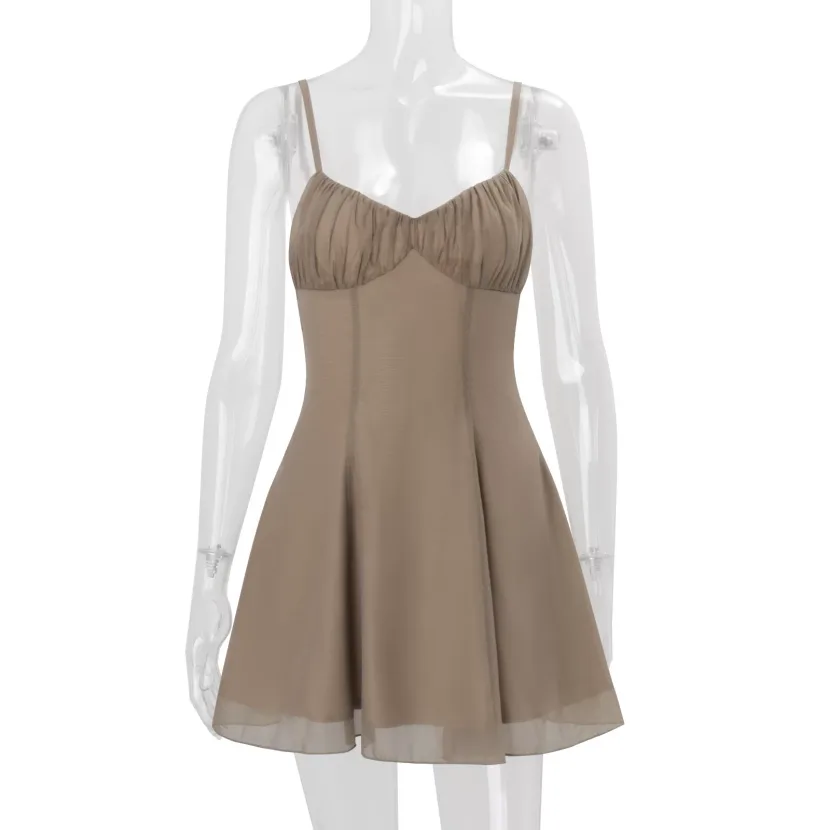 Womens Spring Fashion Dress Sexy V Neck Fitted Waist Spaghetti Straps Stylish for Parties or Nig