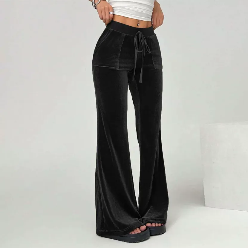 Custom Womens Velvet Wide Leg Trousers Drawstring Flattering Fit Spring Summer Style Perfect for