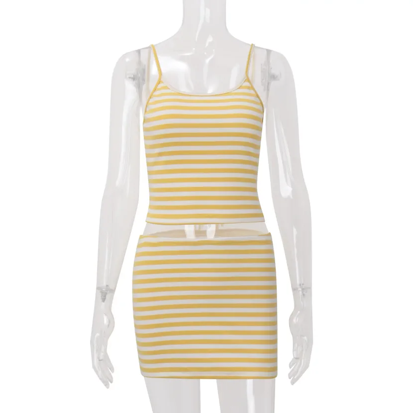Womens Striped Spliced Cami Top and Bodycon Skirt Set Fashionable Spring Perfect for Vacation an