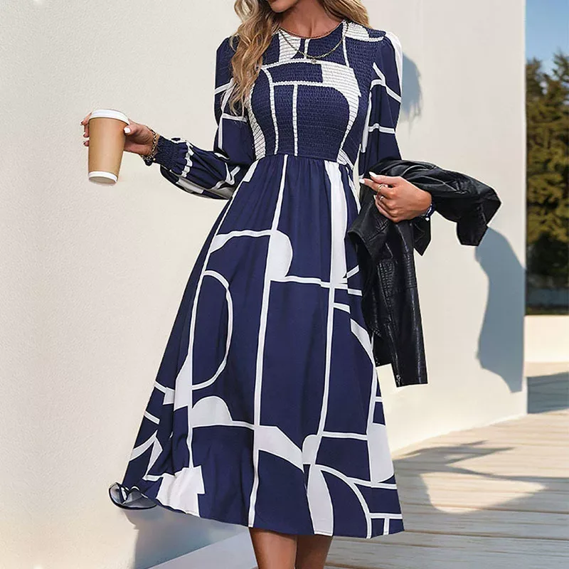 Floral Long Sleeve Dress Autumn Collection European and American Style Comfortable Fabric Wholes