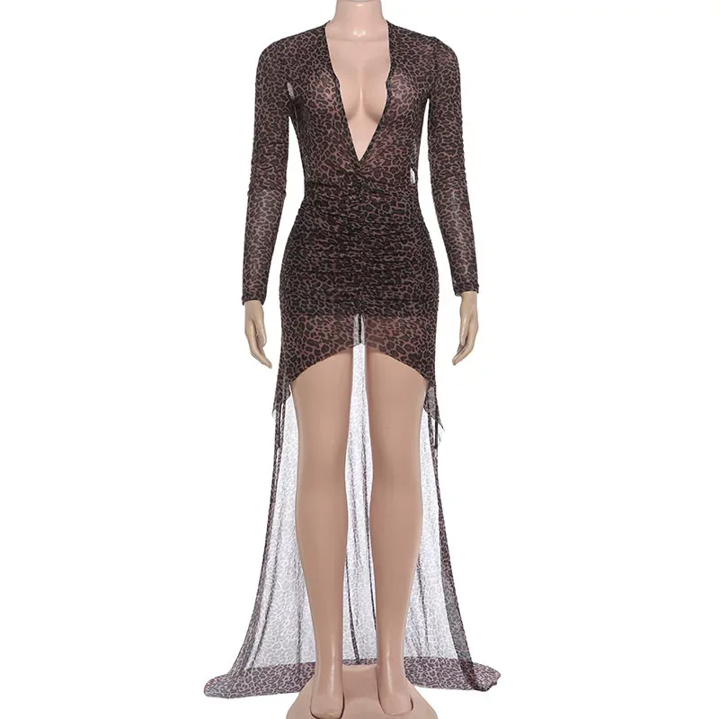 Summer Womens Bodycon Dress Deep V Neck Fashionable Leopard Print Slim Fit Perfect for Parties a