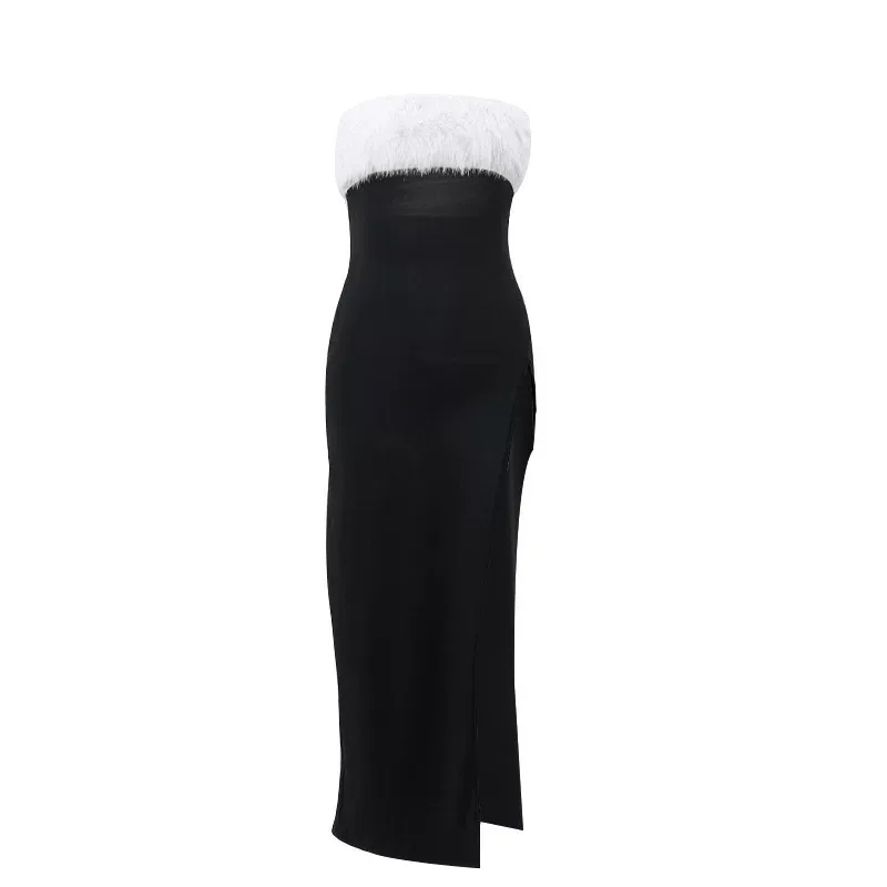Off Shoulder Fur Trimmed Bodycon Dress Sexy Chic Autumn Style Perfect for Parties and Night Out