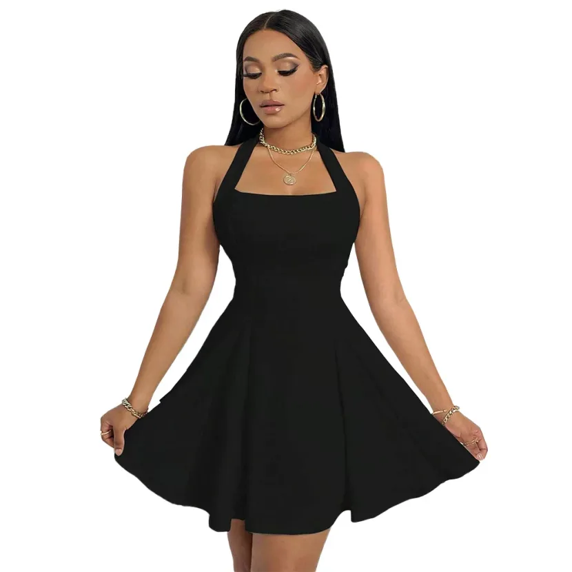 Custom Womens A Line Mini Dress Sexy Halter Neck Backless Waist Defining Flared Skirt Perfect fo
