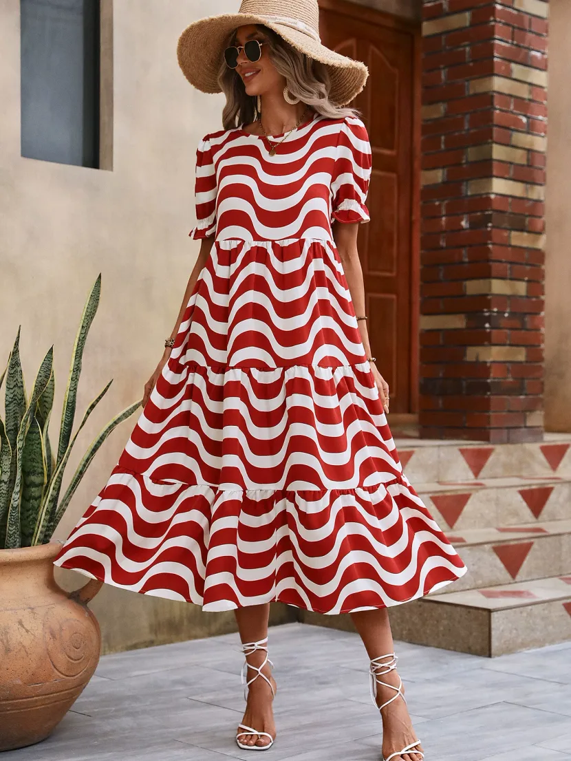 Floral Print Loose Fit Puff Sleeve Dress Casual Style Comfortable Fabric Perfect for Summer Read