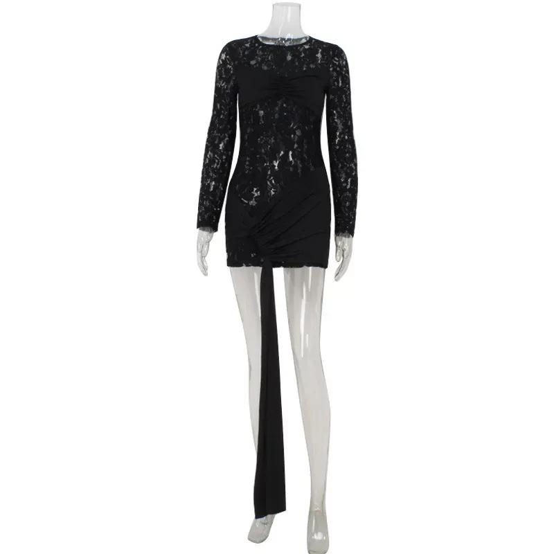 Long Sleeve Lace Panel Bodycon Dress Sexy Fit Elegant Design Autumn Fashion Wholesale Available
