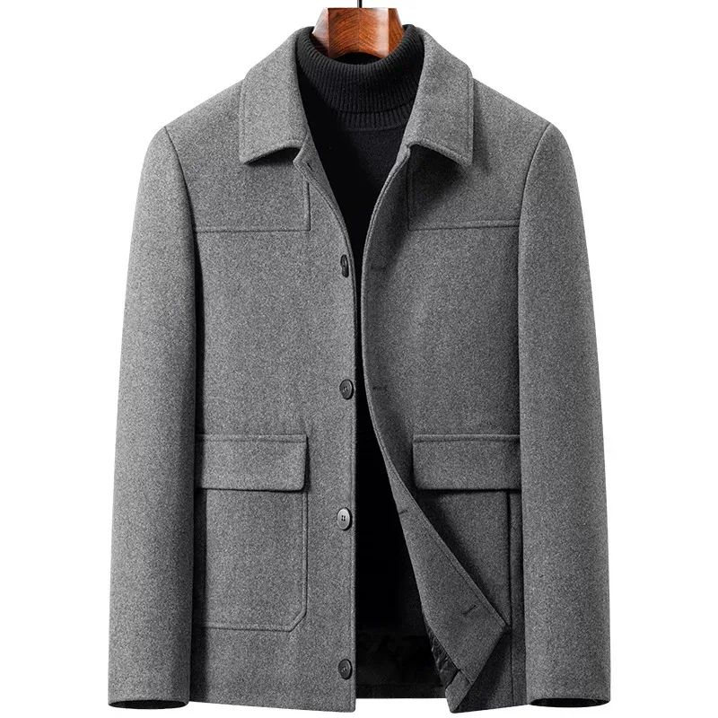 Mens Wool Blend Overcoat Casual Style Lapel Collar Available in Gray Black Navy Wholesale Low MOQ Mens Wool Blend Overcoat Casual Style Lapel Collar Available in Gray Black Navy Wholesale Low MOQ
