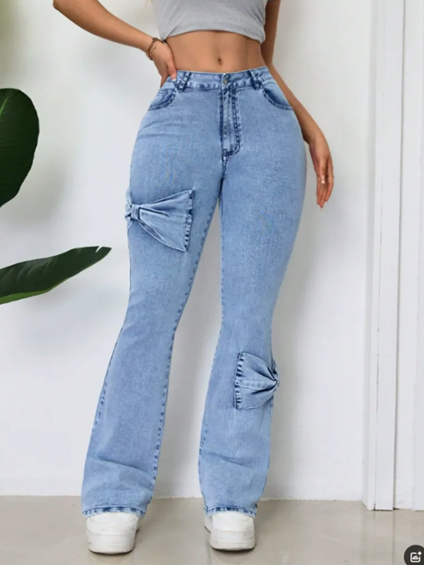 High Waisted Flared Jeans Stretch Denim Washed Finish Comfortable Fit Casual Wear for Women Whol